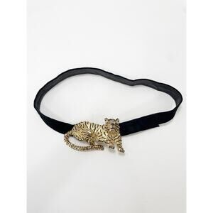 Mimi Di 1987 Gold Tiger Belt Black Leather Suede Vintage Adjustable 31"